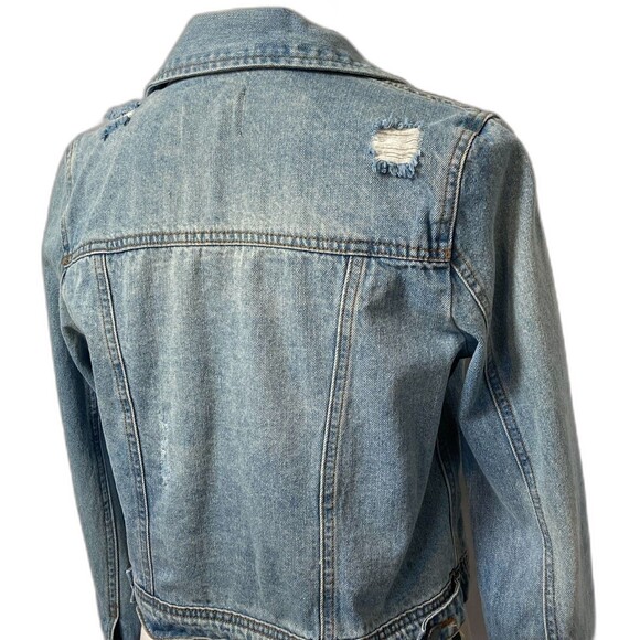 Black Label by C'Est Toi Jean Jacket Cropped Distressed Medium Wash Jean Jacket - Picture 5 of 8